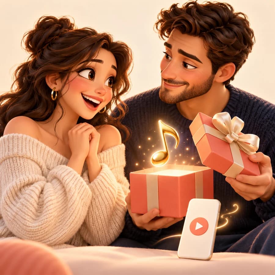 Pár si dáva hudobný darček – 3D ilustrácia